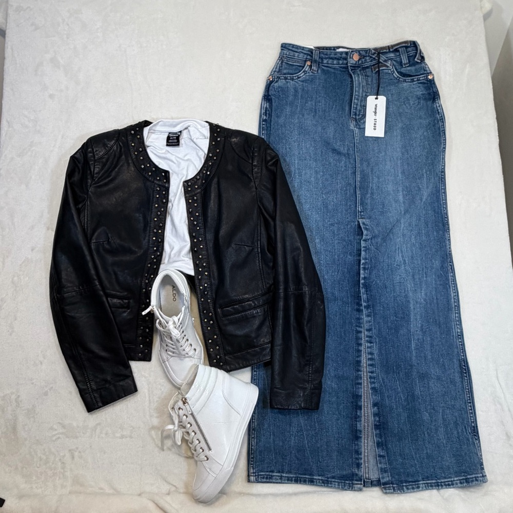 Mango Black Studded Collarless Leather Jacket - Picture 11 of 11
